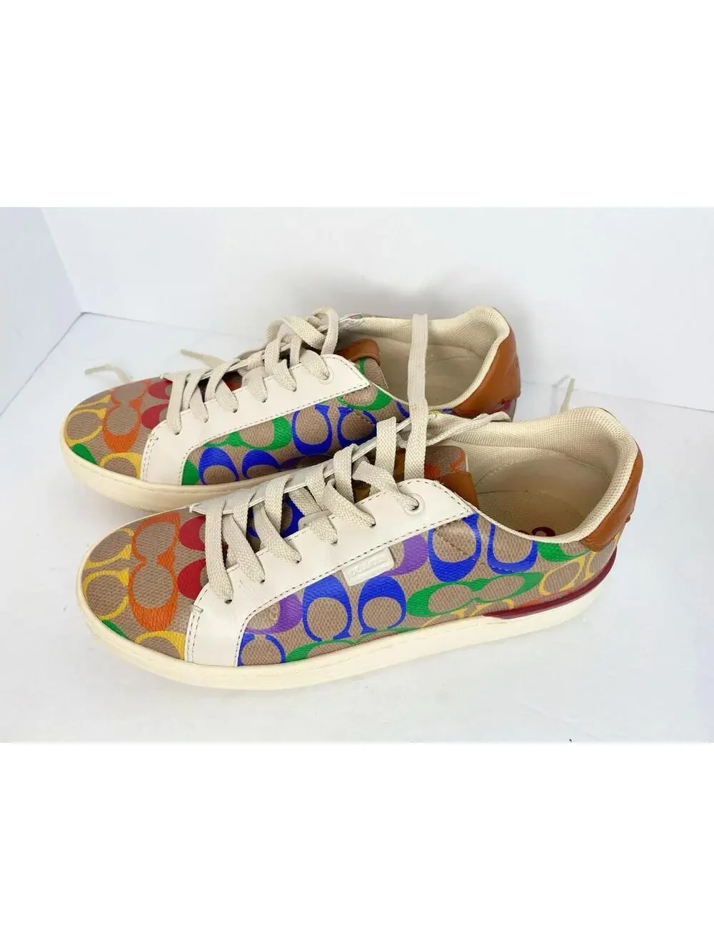 Coach Monogram Lowline Ladies Rainbow Coated Canvas Sneakers 7.5 B
